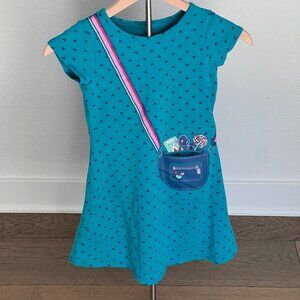 American Girl Teal Heart Print Pocket Dress - EUC